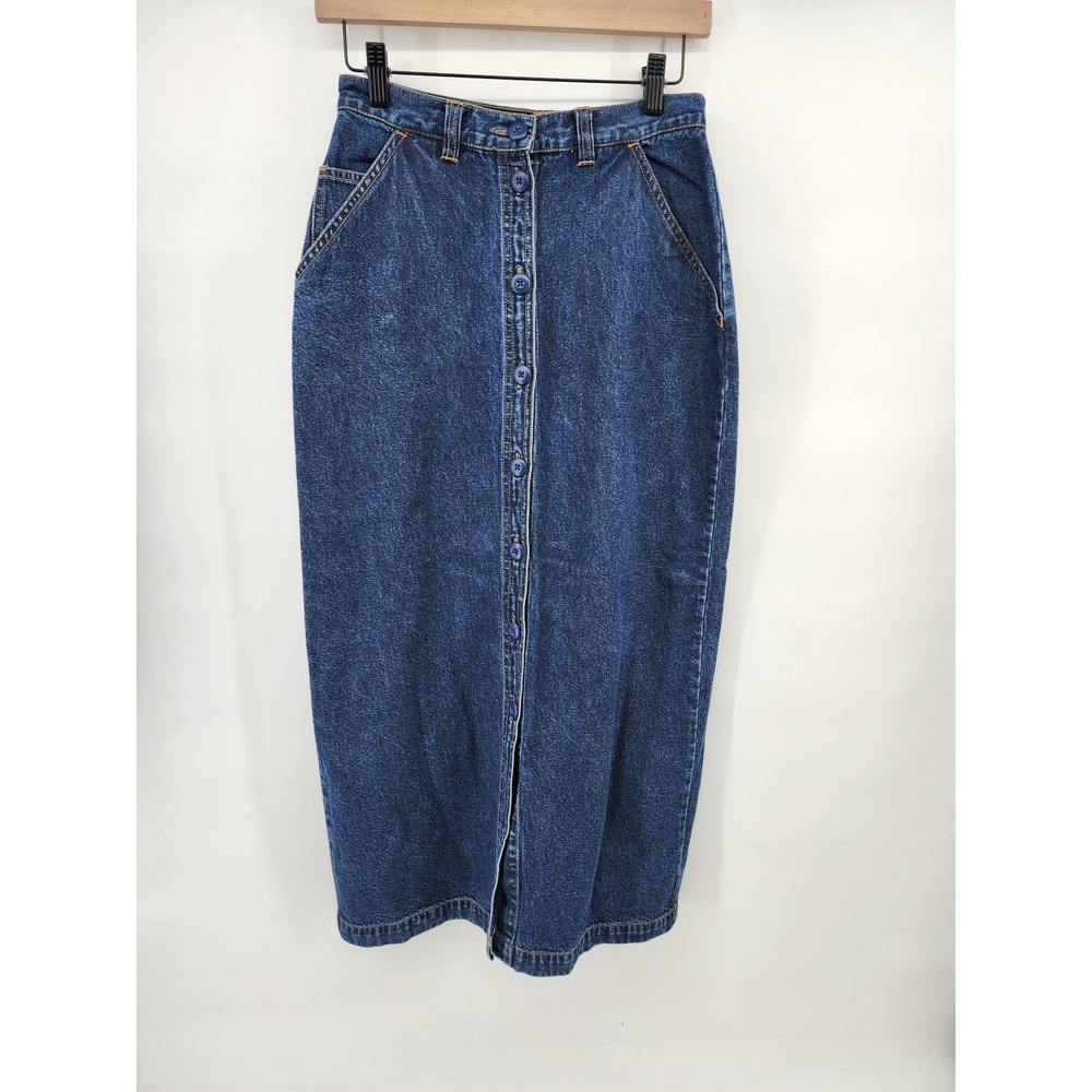 Wrangler Riata Button Front Denim Maxi Skirt Dark Wash Cotton Blend 4X34